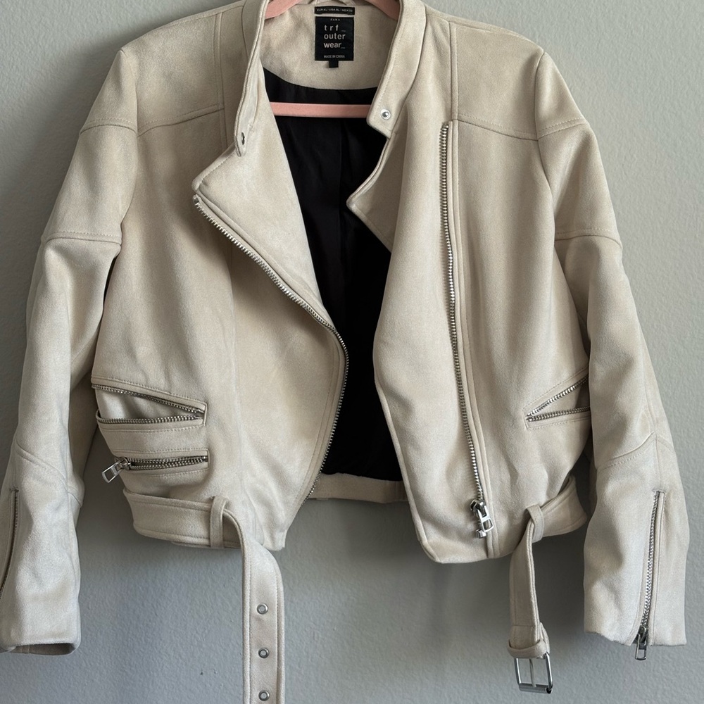Zara Women's Cream Leather Jacket